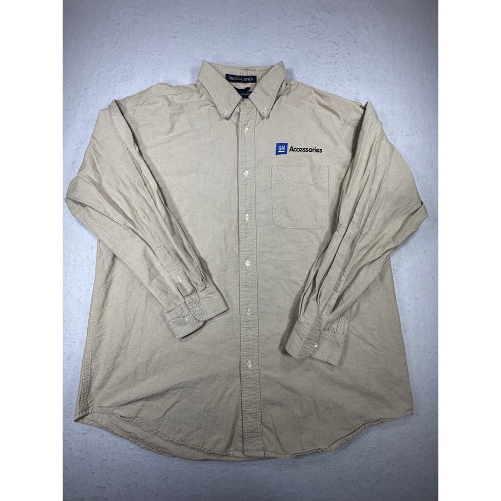 Vintage Devon & Jones GM Accessories Button Up Shirt Mens Tan Workwear Men's XL